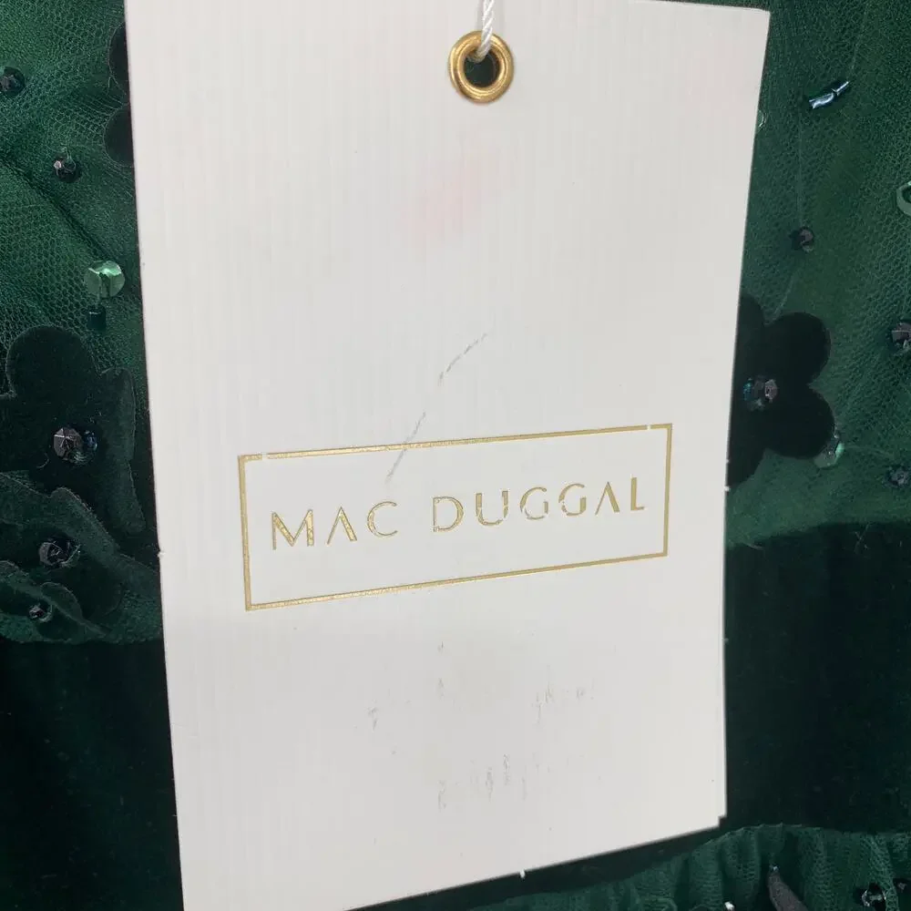 MAC DUGGAL Dress Size 14 Evening Gown New Green Midi Fit Flare Butterfly Velvet - Picture 3 of 7